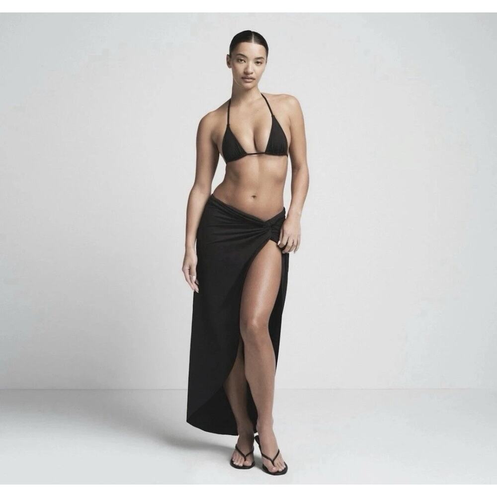 Skims Signature Swim Women’s Recycled Sarong Maxi Skirt Onyx Black Small